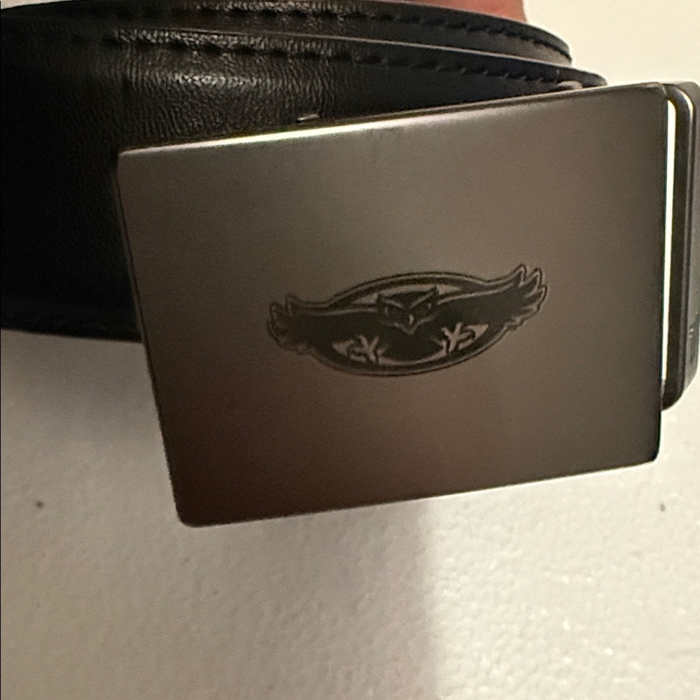 Black Leather Belt with Silver Buckle FAU owls logo